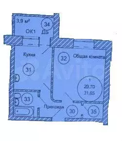 1-к. квартира, 33,2 м, 1/3 эт. - Фото 0