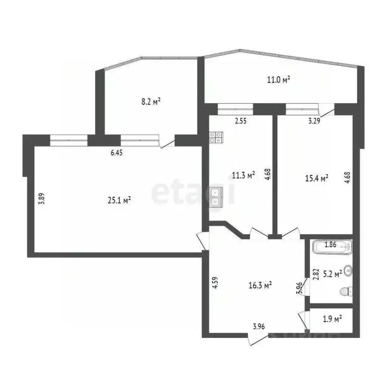 2-к кв. Тюменская область, Тюмень Олимпийская ул., 11 (75.2 м) - Фото 2