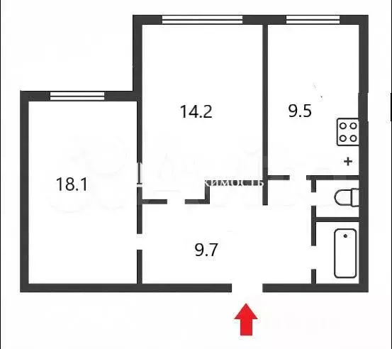 2-к. квартира, 51,3 м, 1/9 эт. - Фото 0