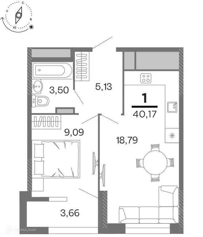1-к кв. Рязанская область, Рязань Бирюзова Парк жилой комплекс (40.17 ... - Фото 0