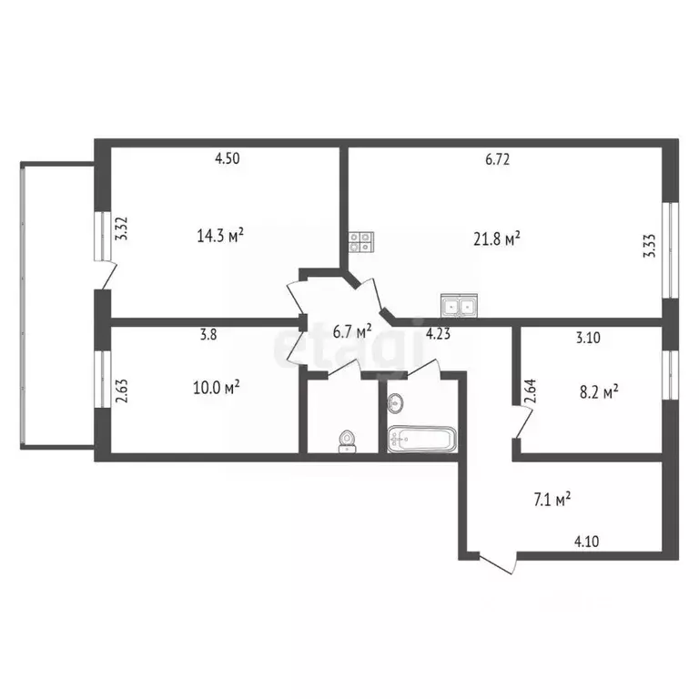 3-к кв. Карелия, Петрозаводск ул. Варламова, 11 (72.3 м) - Фото 1
