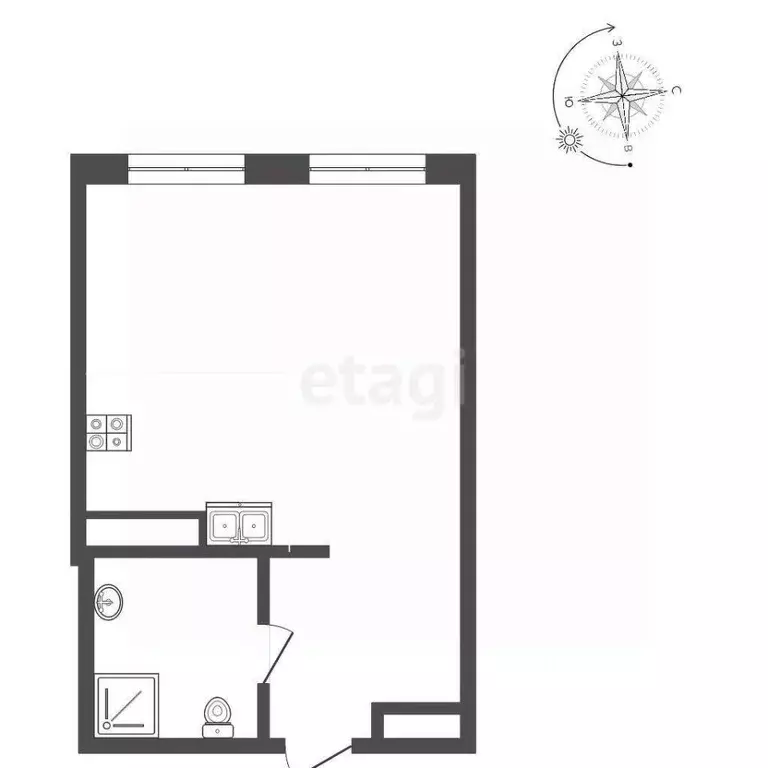 Студия Тюменская область, Тюмень ул. Юрия Рогачева, 11к2 (22.7 м) - Фото 2