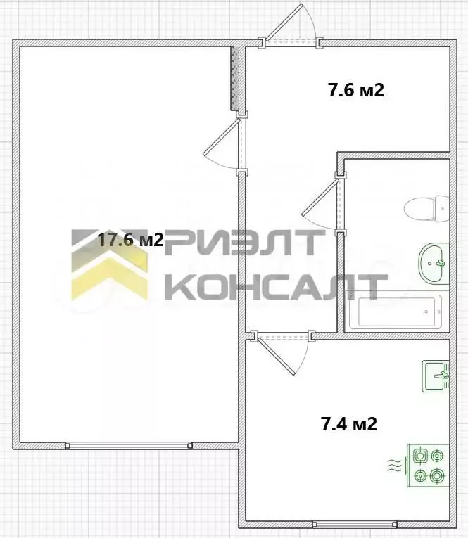 1-к. квартира, 36 м, 1/5 эт. - Фото 0