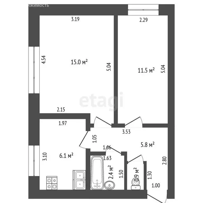 2-комнатная квартира: посёлок Плотниково, Лесная улица, 10 (40.8 м) - Фото 1