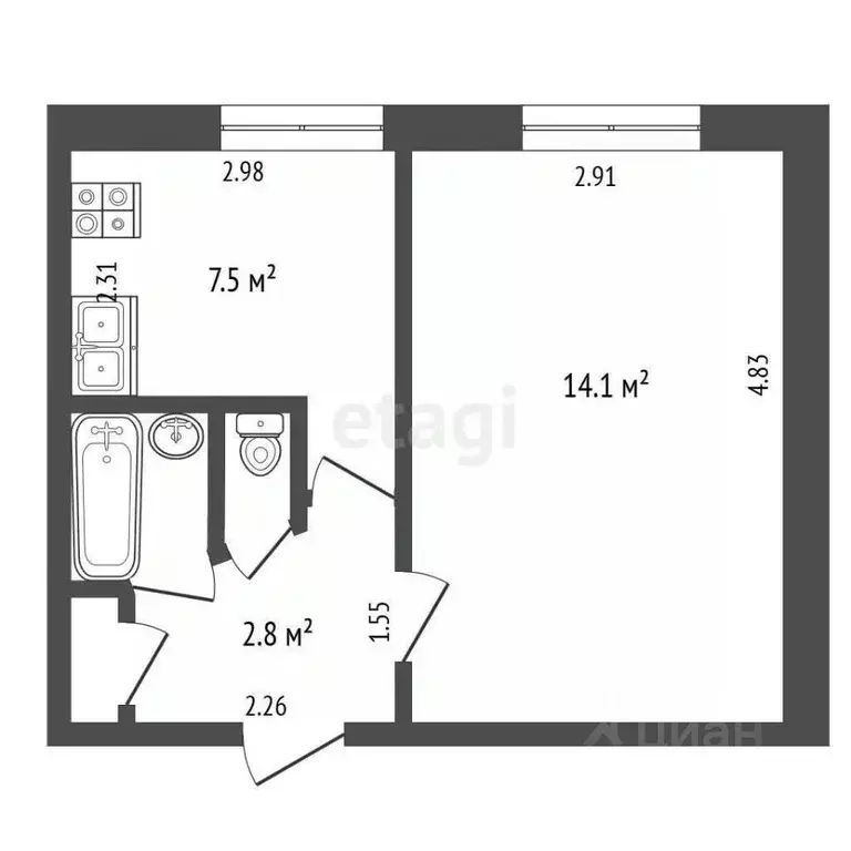 1-к кв. Удмуртия, Ижевск ул. Оружейника Драгунова, 80 (27.9 м) - Фото 2