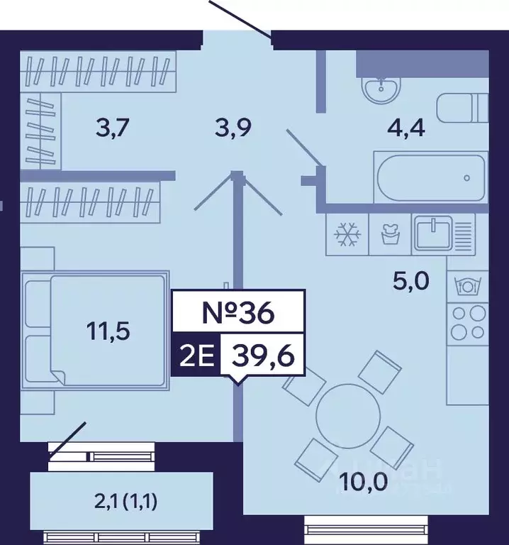 2-к кв. Саха (Якутия), Якутск ул. Новопортовская, 1Д (39.6 м) - Фото 1