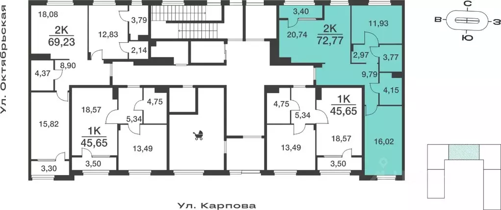 2-к кв. Тульская область, Тула ул. Карпова, 103А (72.77 м) - Фото 1