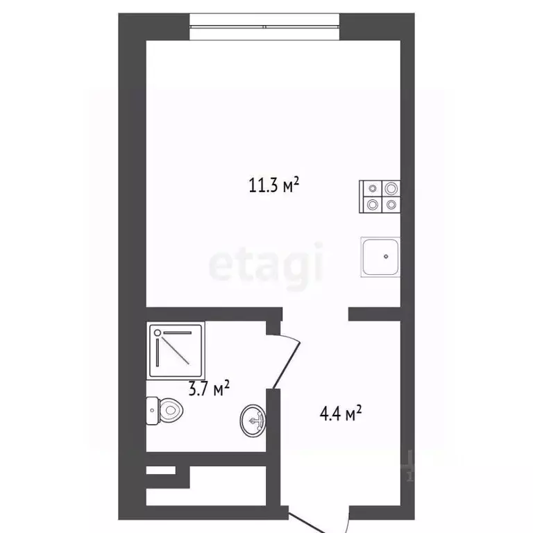 Студия Тюменская область, Тюмень Новгородская ул., 9А (22.2 м) - Фото 1