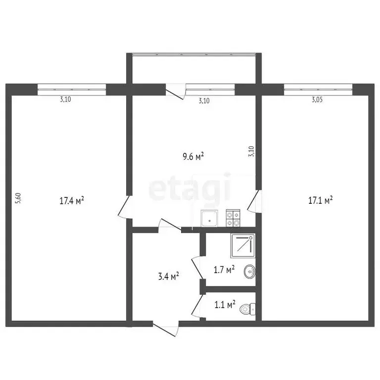 2-комнатная квартира: Киселёвск, Краснобродская улица, 1 (50.3 м) - Фото 0