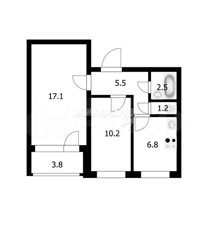 2-к. квартира, 44,7 м, 5/9 эт. - Фото 0