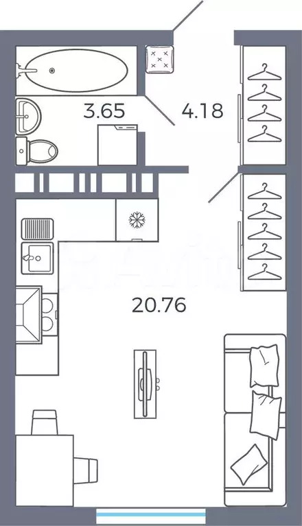 Квартира-студия, 28,6 м, 4/17 эт. - Фото 0