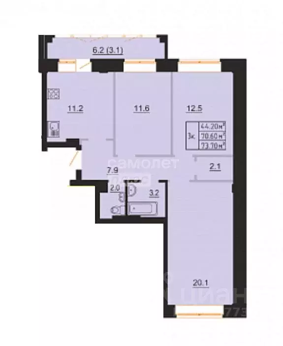 3-к кв. Омская область, Омск ул. 8-я Пролетарская, 8 (73.7 м) - Фото 2