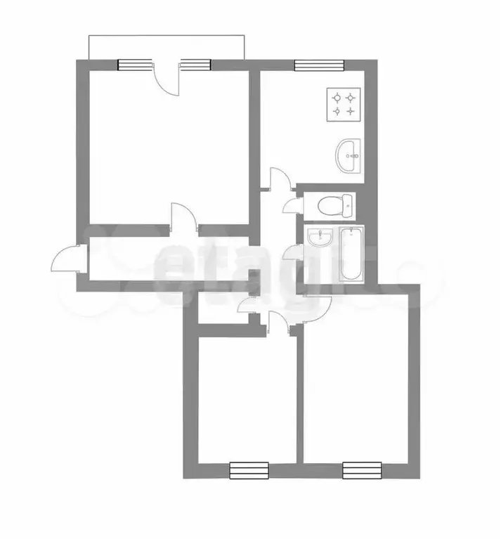 3-к. квартира, 65,6 м, 3/5 эт. - Фото 0