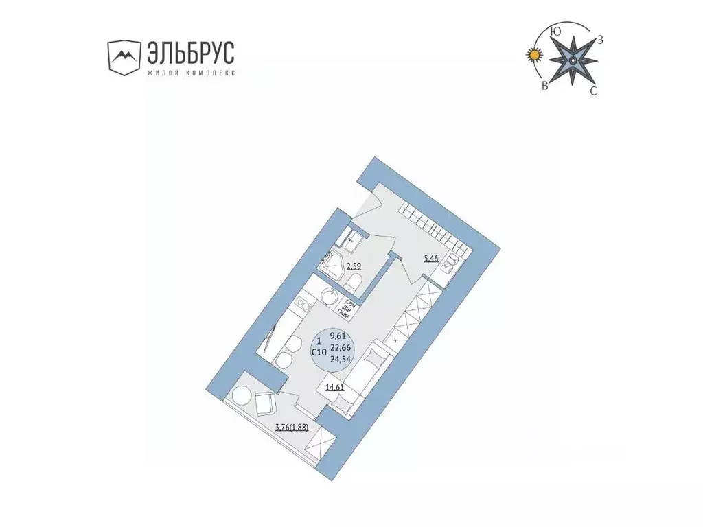 Студия Башкортостан, Уфа Кавказская ул., 24 (24.54 м) - Фото 1