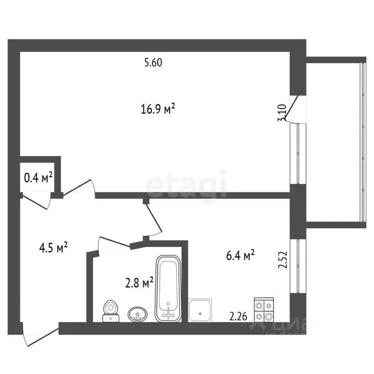 1-к кв. Севастополь ул. Меньшикова, 19 (34.5 м) - Фото 1