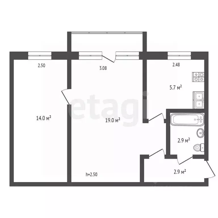 2-к кв. Хабаровский край, Хабаровск 1-й мкр, ул. Космическая, 13Б ... - Фото 1