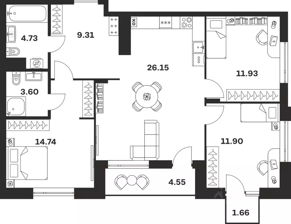 3-к кв. Тульская область, Тула ул. Богородицкая, 8В (88.57 м) - Фото 1