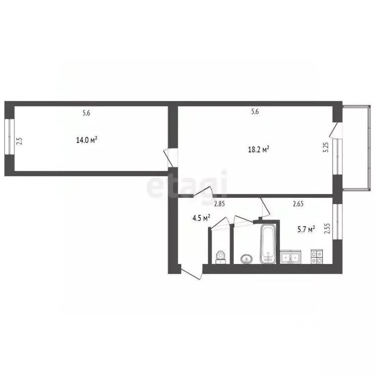 2-к кв. Крым, Симферополь ул. Лизы Чайкиной (47.0 м) - Фото 1
