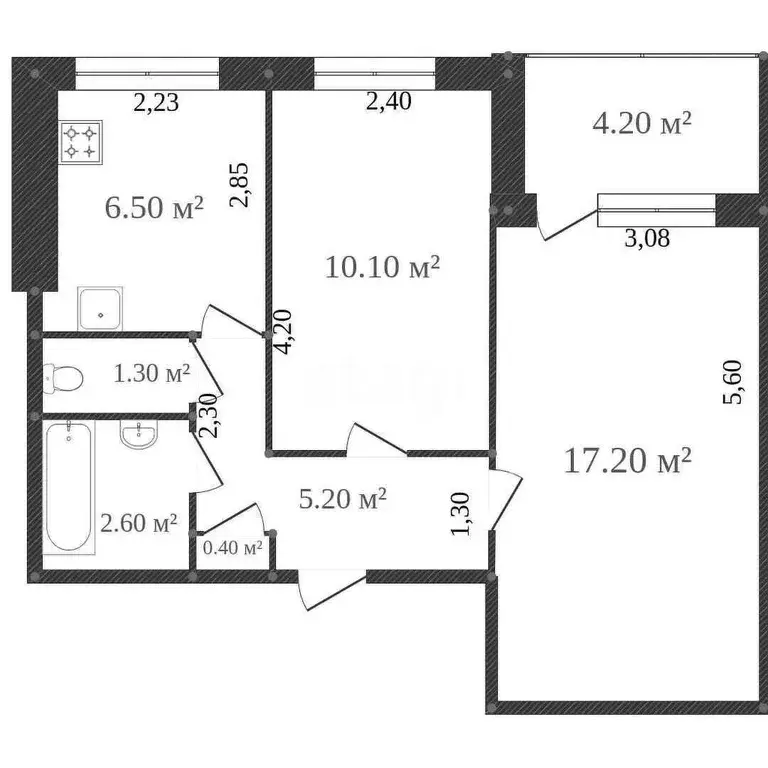 Квартира, 2 комнаты, 44 м - Фото 1