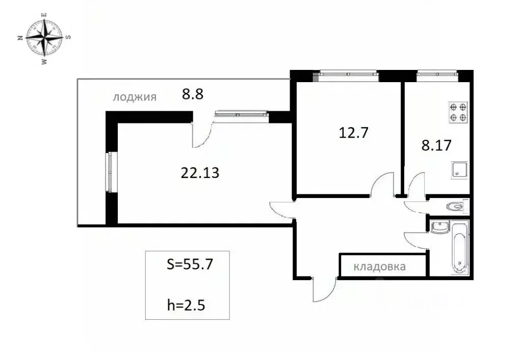 2-к кв. Санкт-Петербург просп. Космонавтов, 24 (55.7 м) - Фото 0