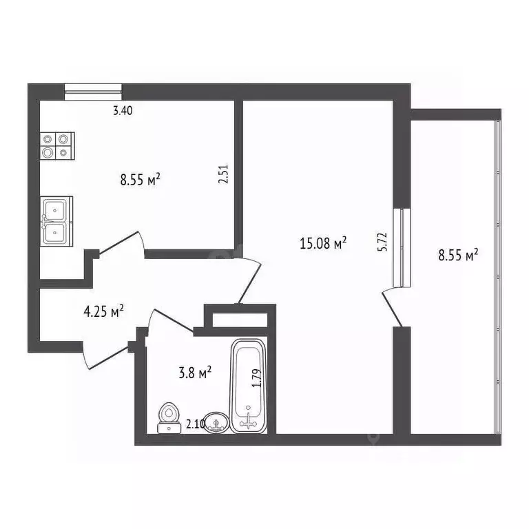 1-к кв. Севастополь ул. Колобова, 18/5 (40.0 м) - Фото 2