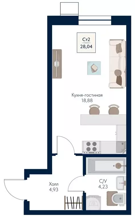 Квартира-студия: Мытищи, ЖК Бархат (28.04 м) - Фото 0