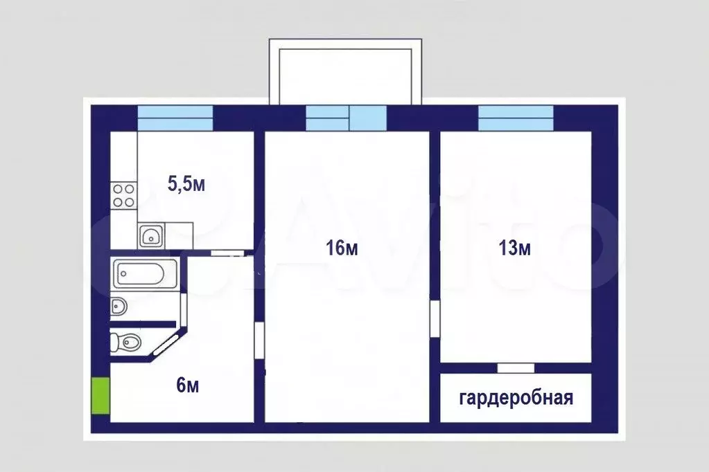 2-к. квартира, 44,3 м, 4/5 эт. - Фото 0