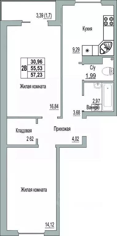 2-к кв. Псковская область, Псков Линейная ул., 89 (57.23 м) - Фото 0