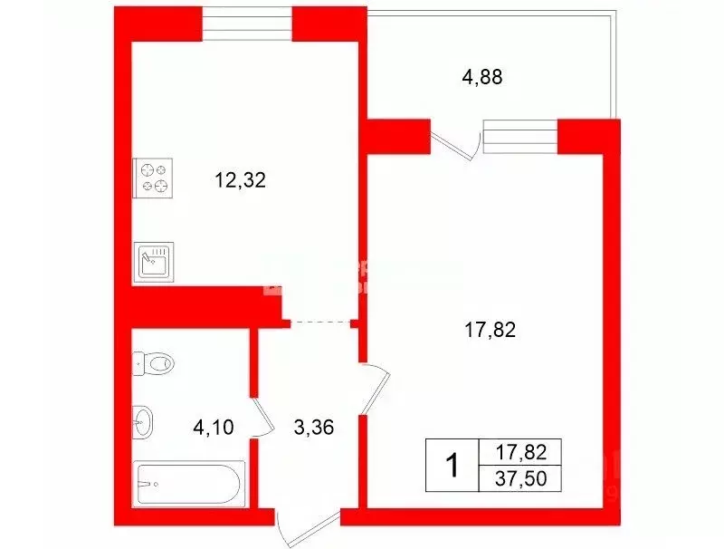 1-к кв. Санкт-Петербург Парашютная ул., 58 (37.5 м) - Фото 2