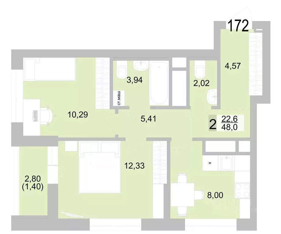 2-к кв. Свердловская область, Екатеринбург ул. Черкасская, 5к1 (49.36 ... - Фото 1