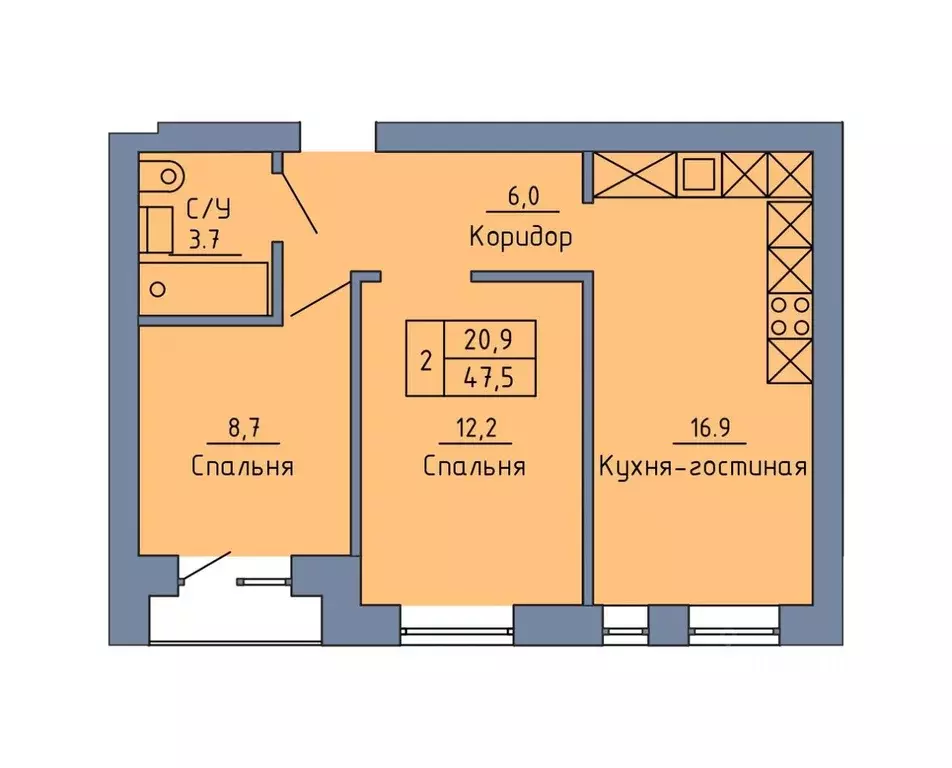 2-к кв. Оренбургская область, Оренбург Красный городок мкр, пер. ... - Фото 2