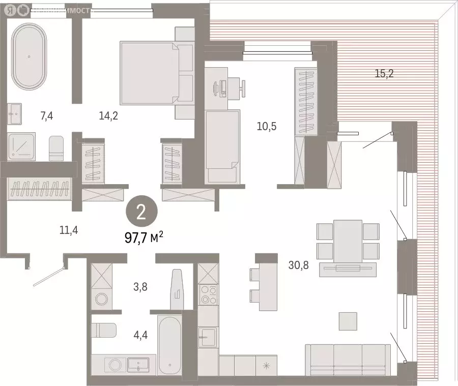 2-комнатная квартира: Екатеринбург, переулок Ритслянда, 15 (97.65 м) - Фото 1