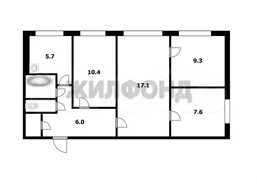 4-к. квартира, 61,7 м, 1/5 эт. - Фото 0