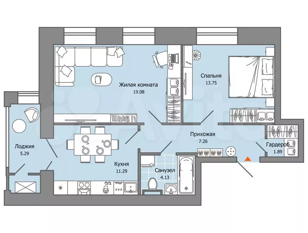 2-к. квартира, 60 м, 7/7 эт. - Фото 0