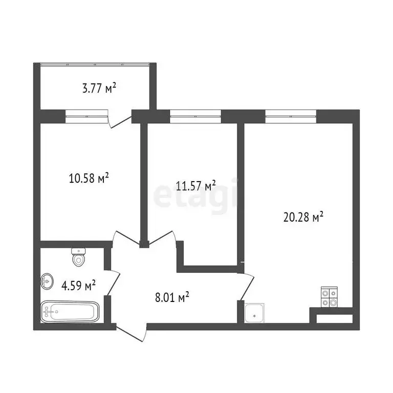 2-комнатная квартира: Тюмень, улица Тимофея Чаркова, 79 (56.1 м) - Фото 2