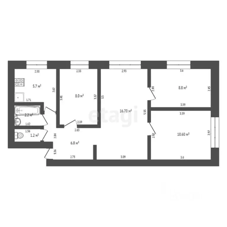 4-к кв. Башкортостан, Стерлитамак ул. Курчатова, 32 (60.0 м) - Фото 1