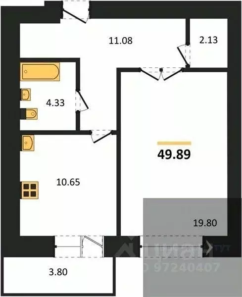 1-к кв. Воронежская область, Воронеж пер. Здоровья, 90Г/1к2 (49.89 м) - Фото 0