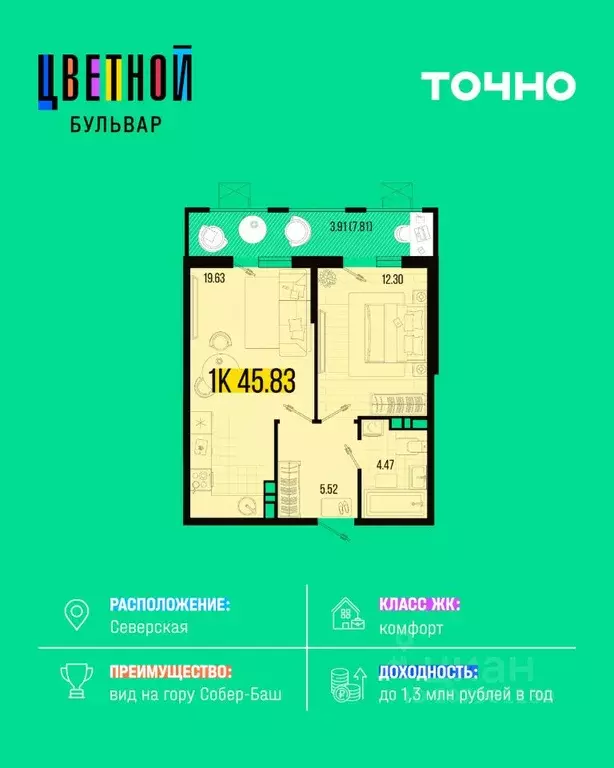 1-к кв. Краснодарский край, Северская ст-ца Цветной Бульвар жилой ... - Фото 1