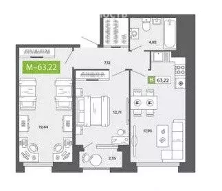 2-комнатная квартира: Архангельск, проспект Обводный канал, 31 (63.22 ... - Фото 1