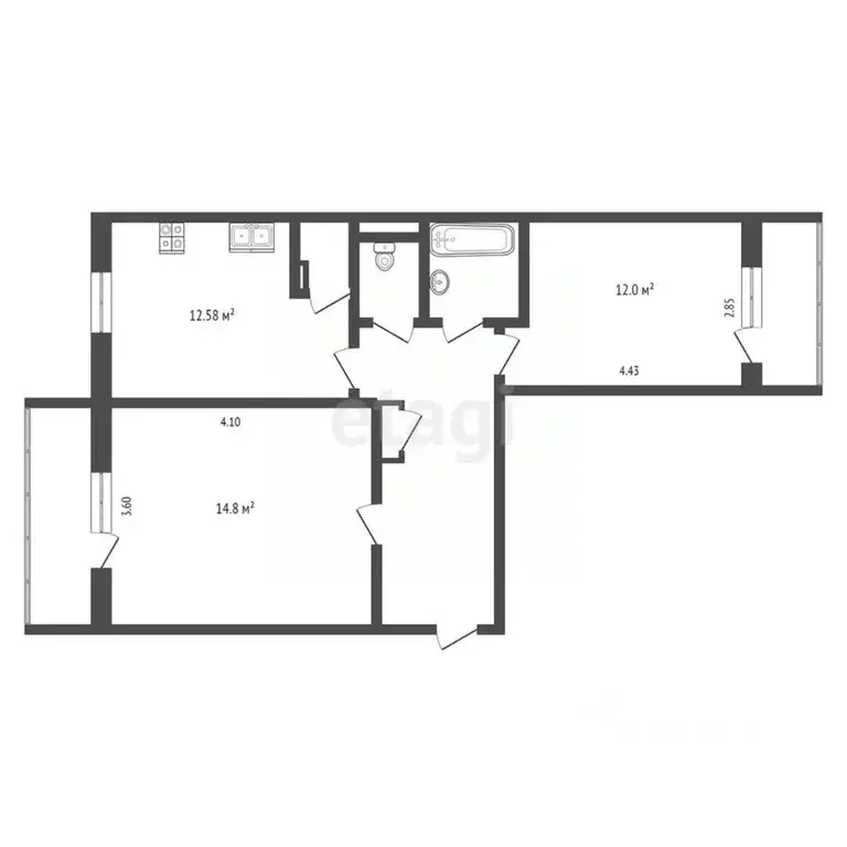 2-к кв. Ханты-Мансийский АО, Сургут Университетская ул., 49 (61.6 м) - Фото 2
