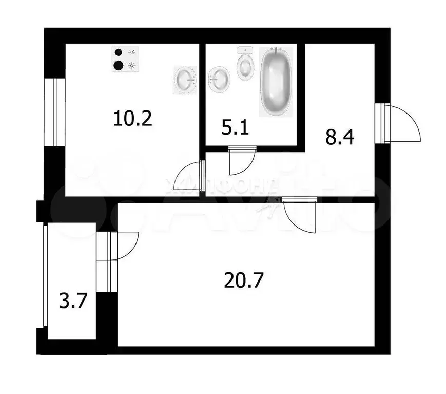 1-к. квартира, 44,7 м, 4/10 эт. - Фото 0