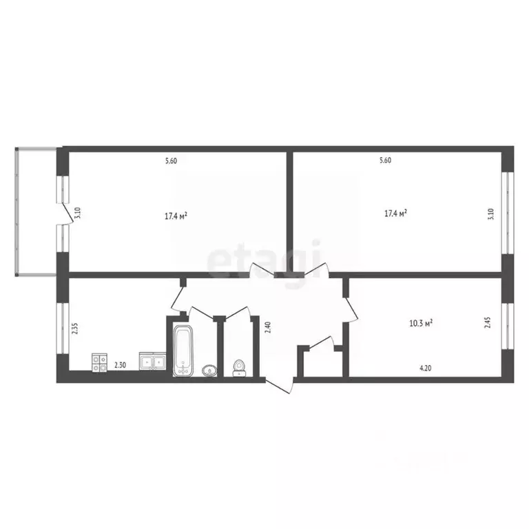 3-к кв. Коми, Сыктывкар ул. Карла Маркса, 176 (61.2 м) - Фото 1