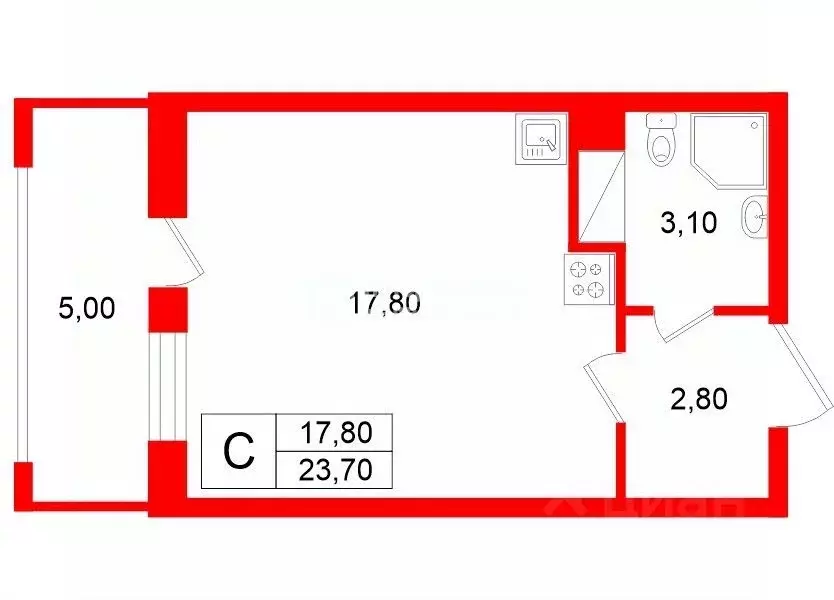 Студия Санкт-Петербург Дальневосточный просп., 23 (23.7 м) - Фото 2