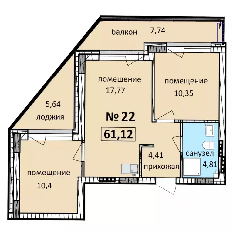3-к кв. Калининградская область, Балтийск  (61.12 м) - Фото 0