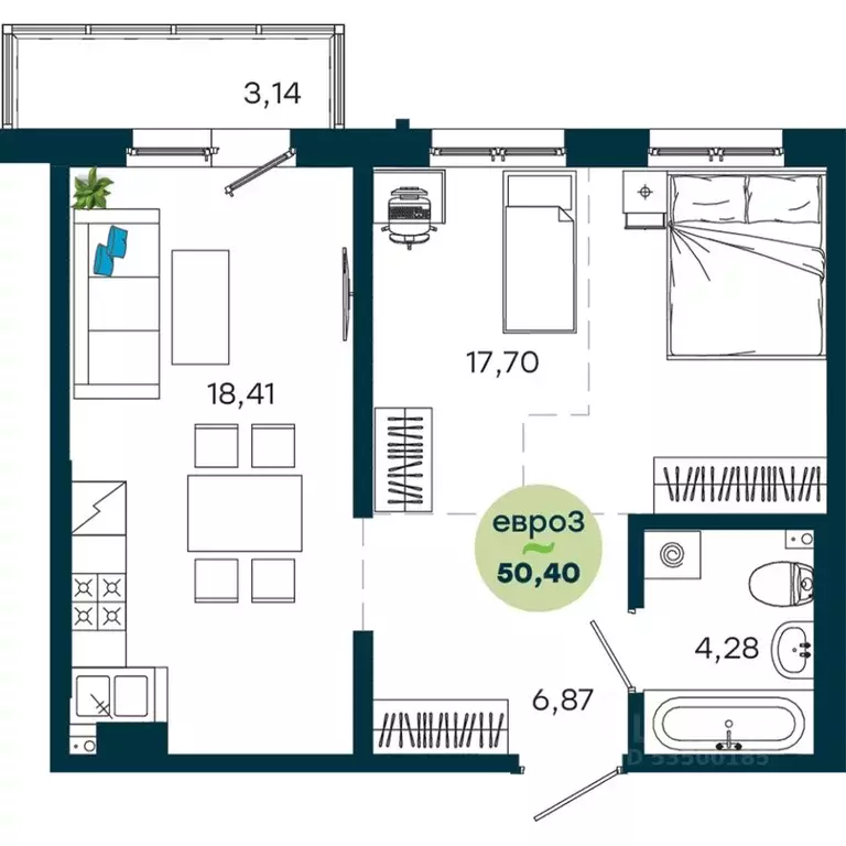 1-к кв. Иркутская область, Иркутск ул. Безбокова, 7А (50.4 м) - Фото 1
