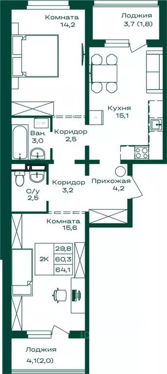 2-к кв. Алтай, Майминский район, с. Майма Алтайская ул., 2к4 (64.1 м) - Фото 1