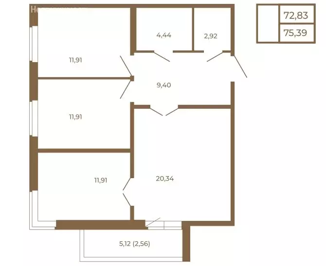 3-комнатная квартира: Сертолово, ЖК Новая История (75.39 м) - Фото 2