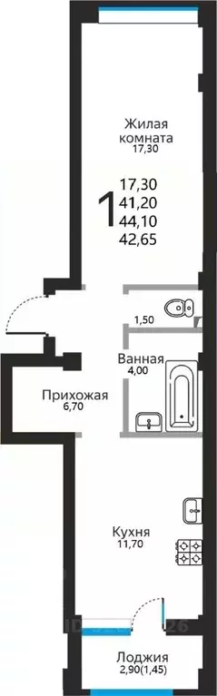1-к кв. Ставропольский край, Ессентуки Заполотно мкр,  (42.65 м) - Фото 0