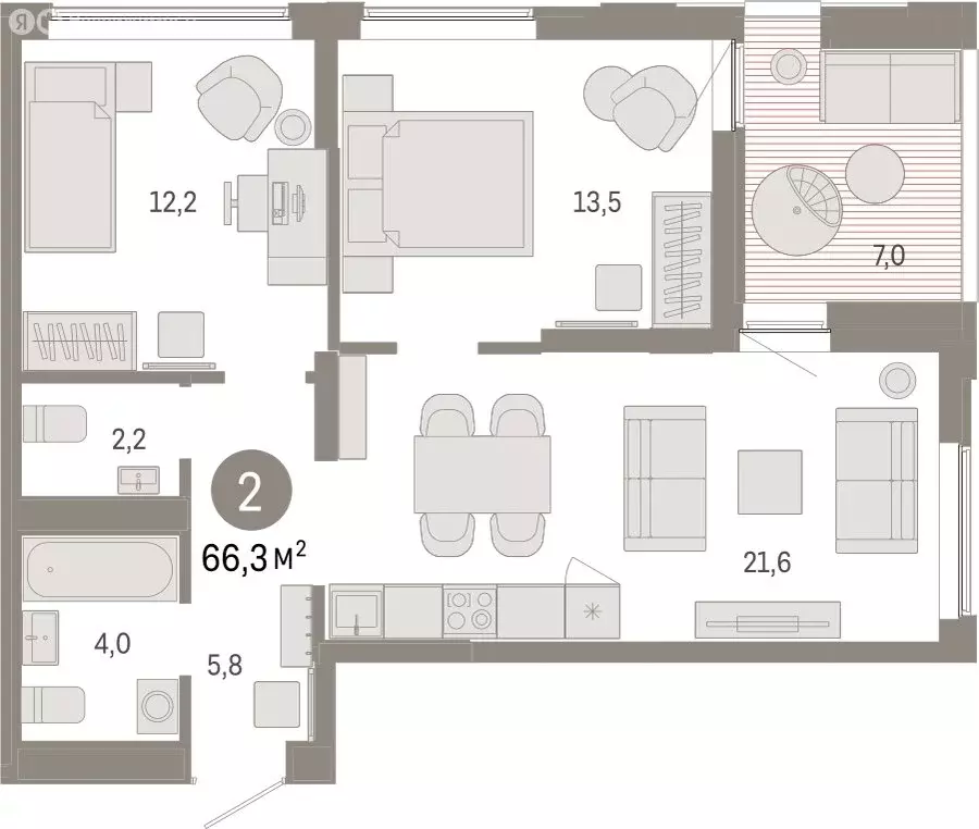 2-комнатная квартира: Екатеринбург, улица Гастелло, 19А (66.34 м) - Фото 1