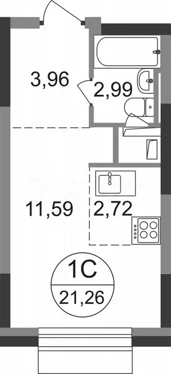 Квартира-студия, 21,3 м, 5/22 эт. - Фото 0